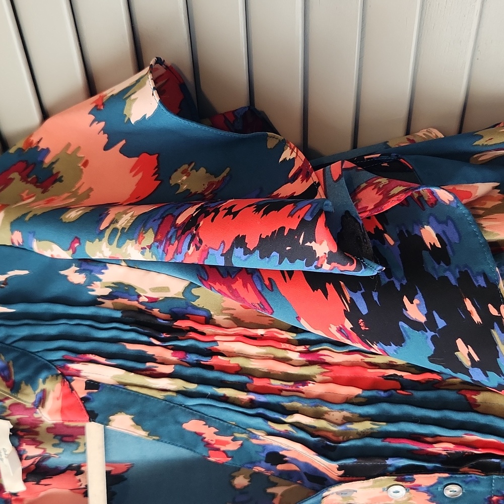 Entro Blouse Multi Color Ruffle Short Sleeve - Picture 2 of 7
